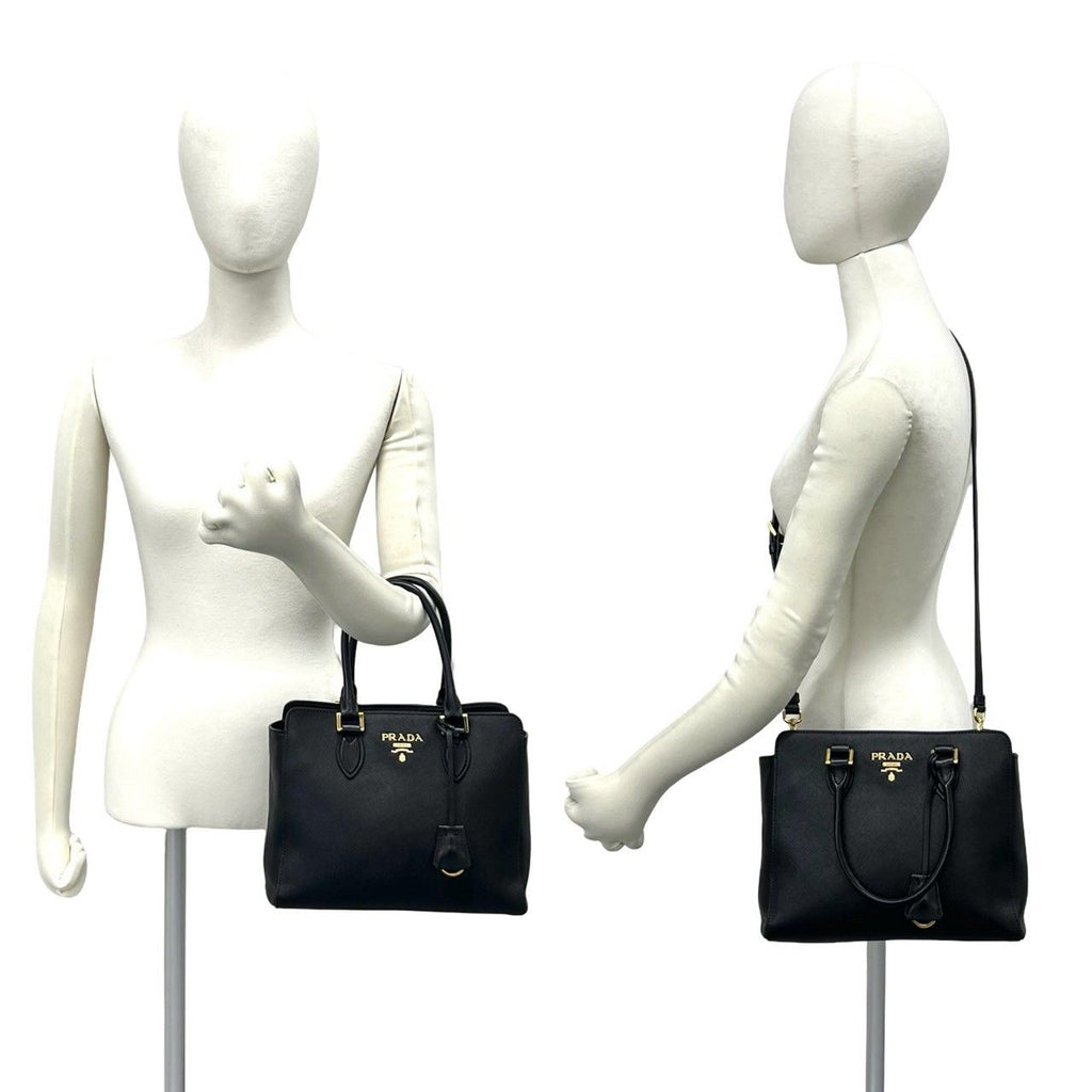 Prada Logo Saffiano Leather 2-Way Shoulder Bag Mini Tote Black — view 2