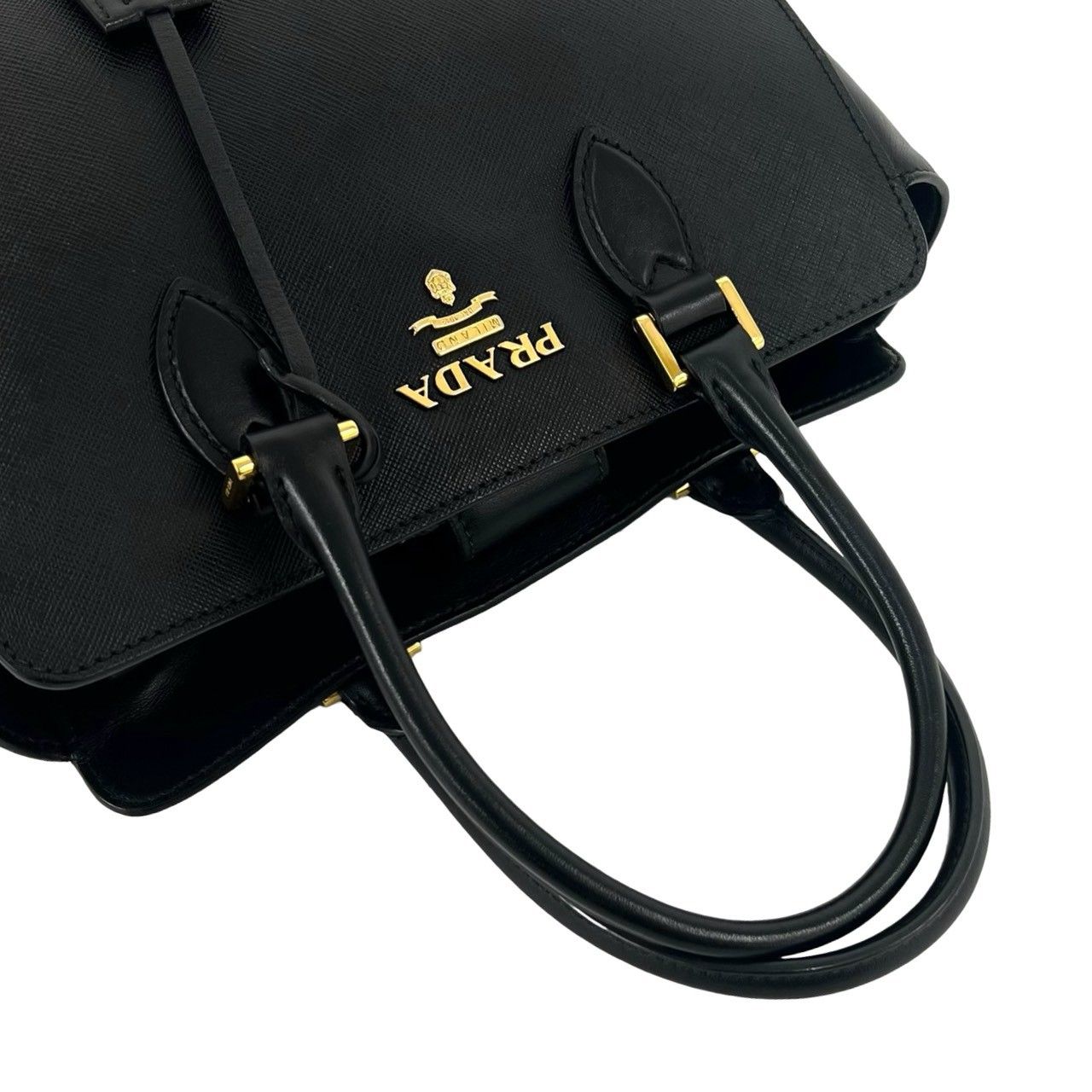 Prada Logo Saffiano Leather 2-Way Shoulder Bag Mini Tote Black — view 4