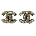 Chanel CC Logo Earrings Vintage Accessory Metal Faux Pearl Gold