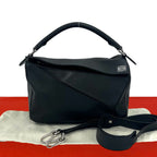 Loewe Puzzle Anagram Logo Leather 2-Way Shoulder Bag Black