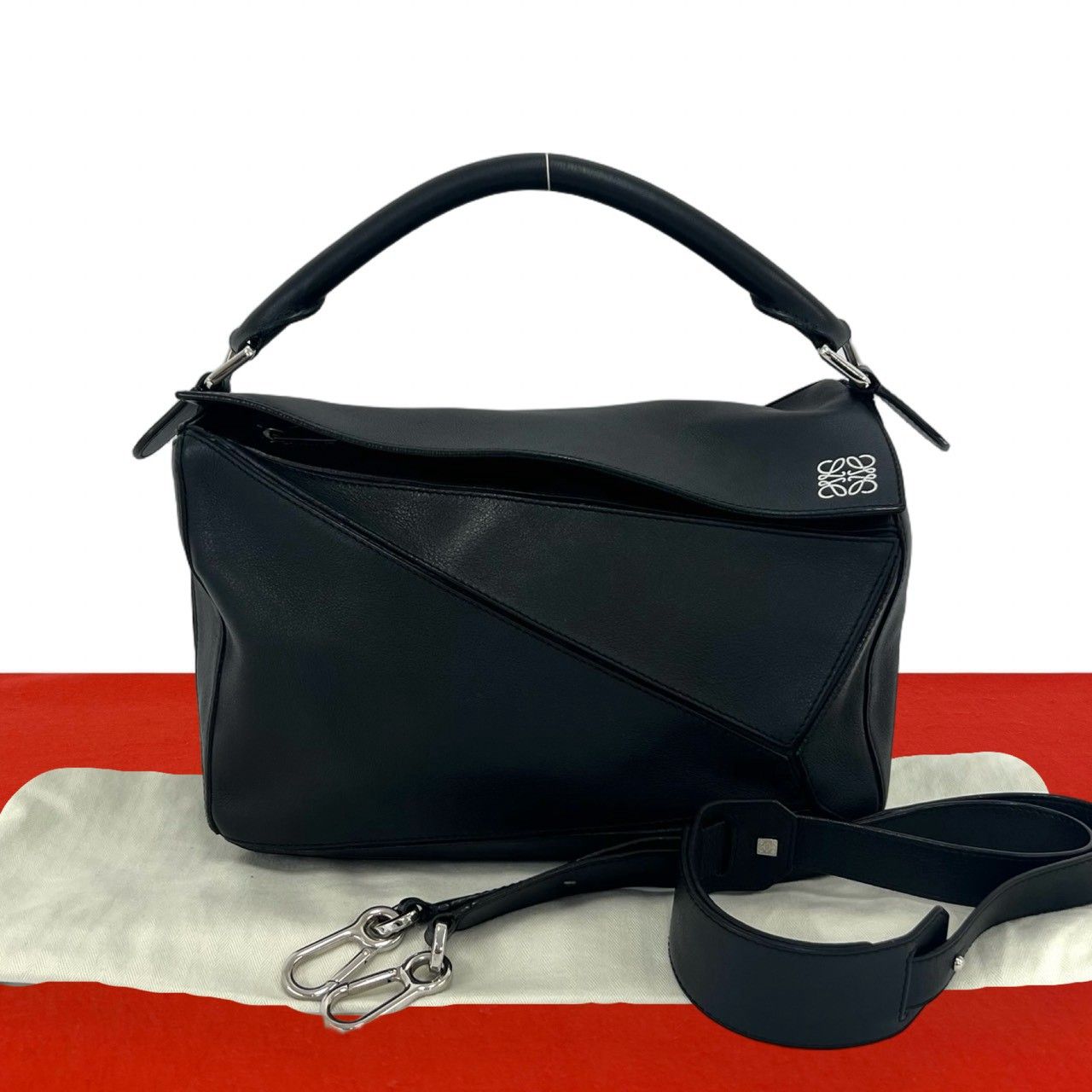 Loewe Puzzle Anagram Logo Leather 2-Way Shoulder Bag Black