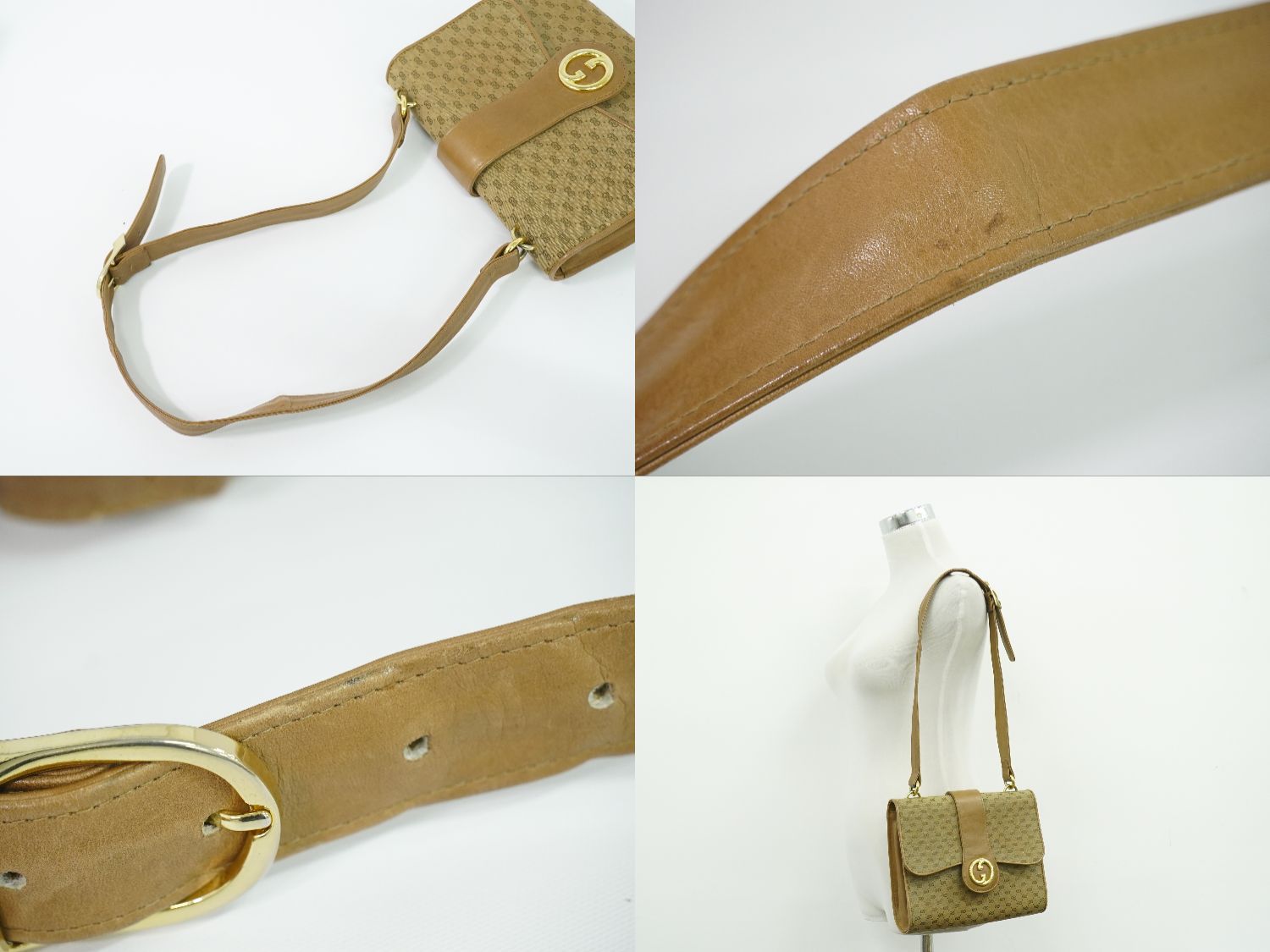 Gucci Vintage Interlocking Micro GG Shoulder Bag Canvas Beige — view 6