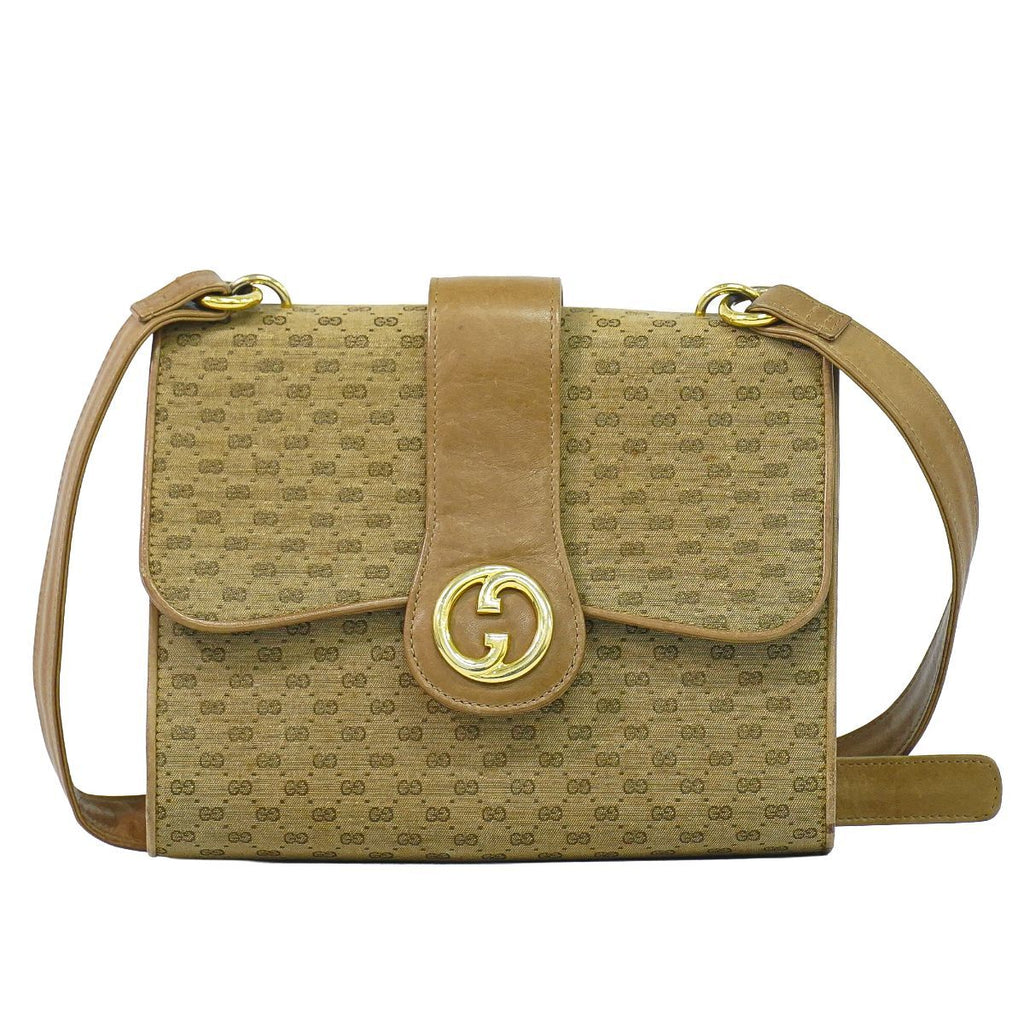 Gucci Vintage Interlocking Micro GG Shoulder Bag Canvas Beige