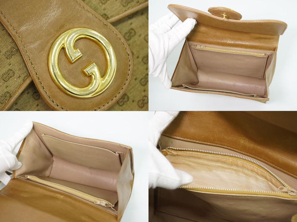 Gucci Vintage Interlocking Micro GG Shoulder Bag Canvas Beige — view 8