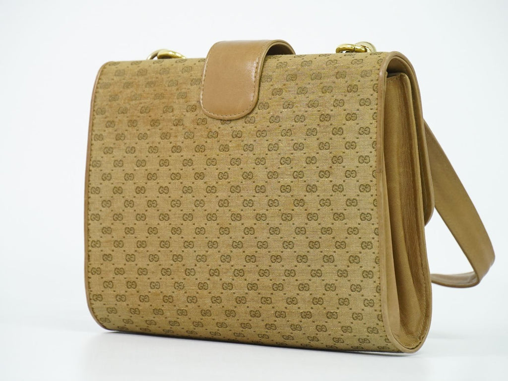 Gucci Vintage Interlocking Micro GG Shoulder Bag Canvas Beige — view 2