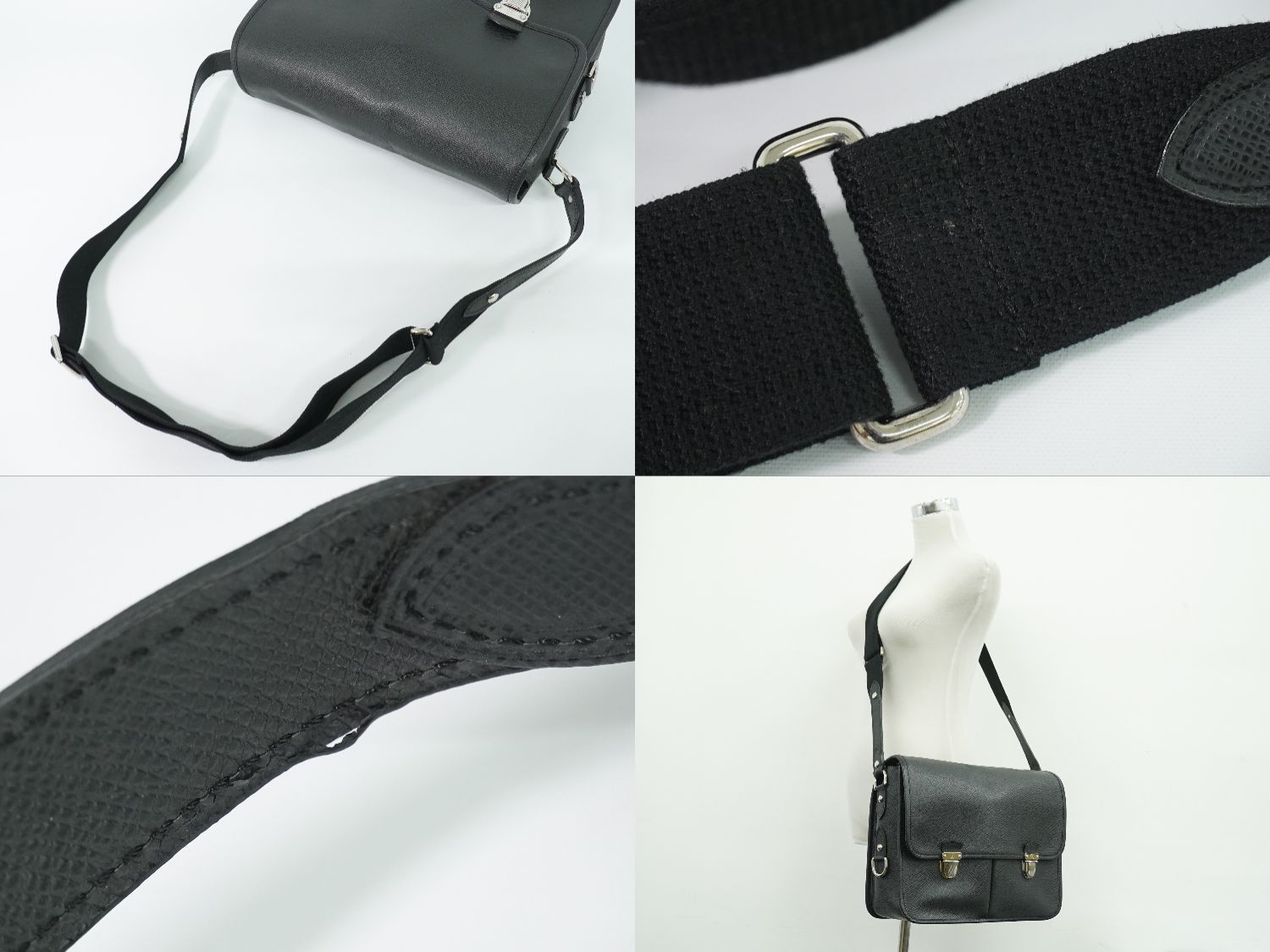 Louis Vuitton LV Arecreasing Lee Taiga Leather Shoulder Bag Ardoise Black — view 6