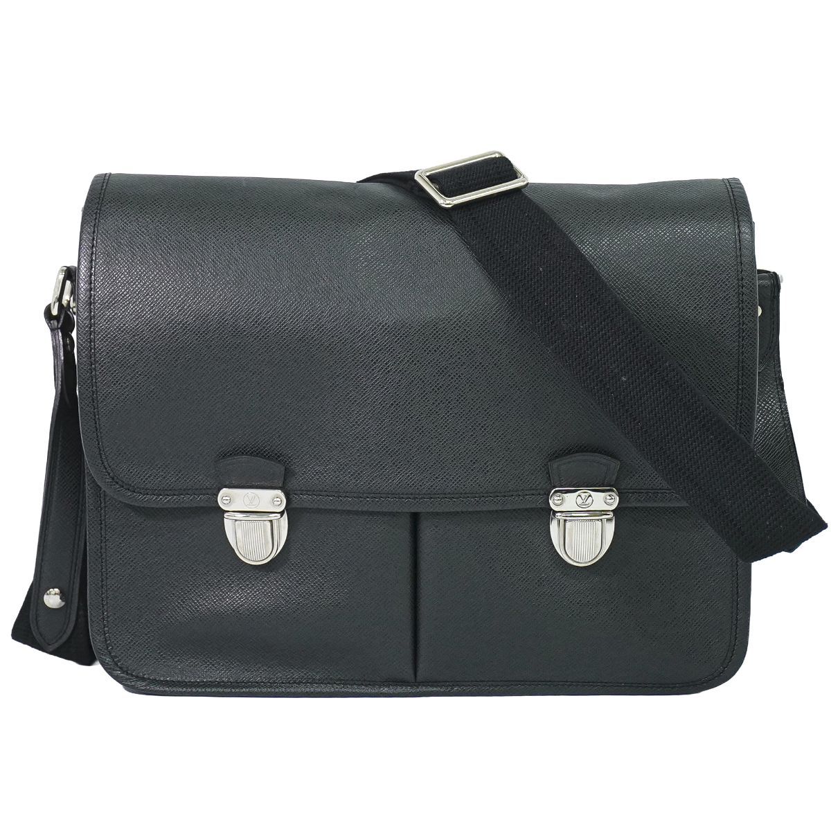 Louis Vuitton LV Arecreasing Lee Taiga Leather Shoulder Bag Ardoise Black