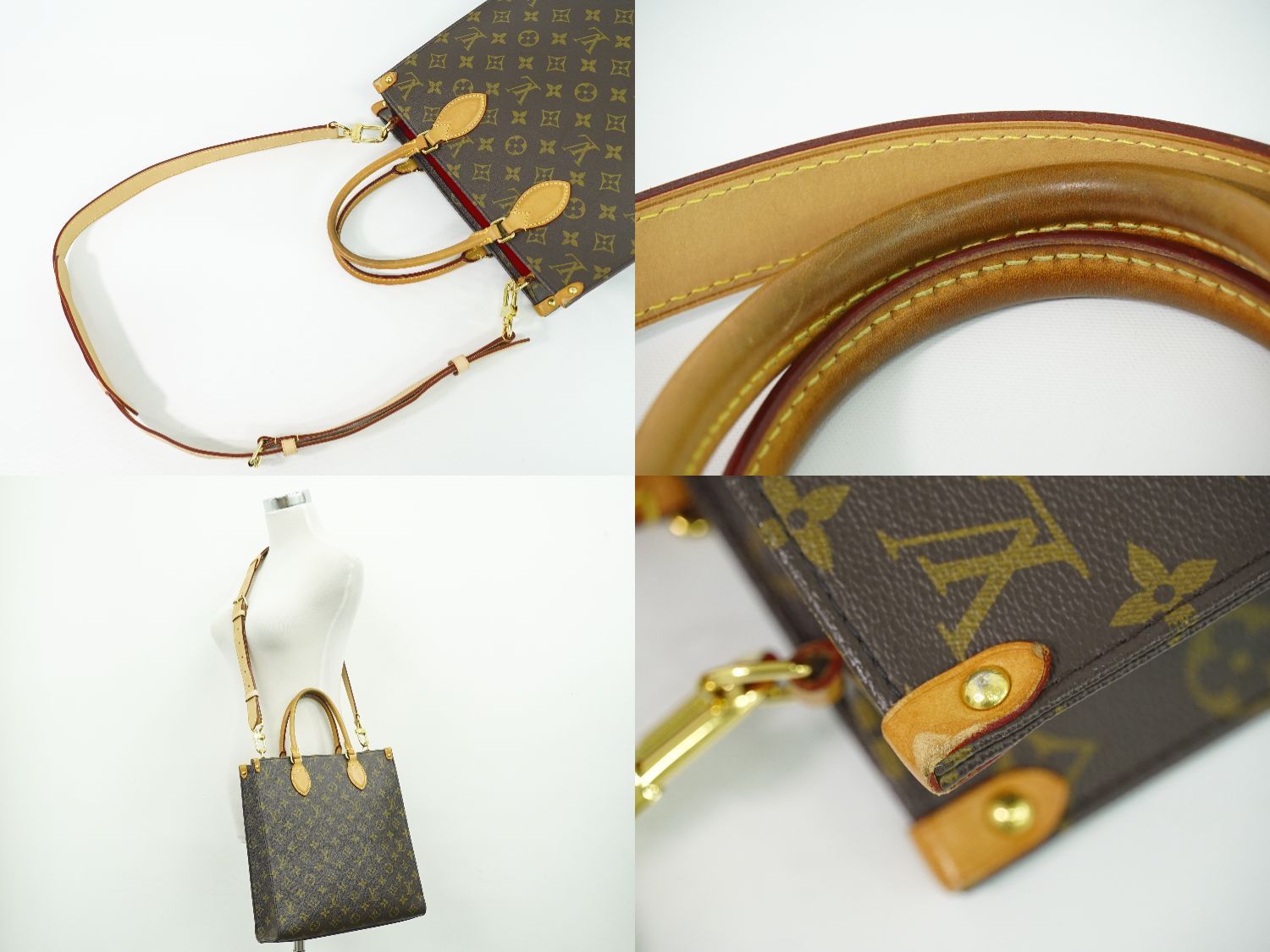 Louis Vuitton LV Sac Plat PM Monogram 2-Way Shoulder Bag Brown Vintage — view 6