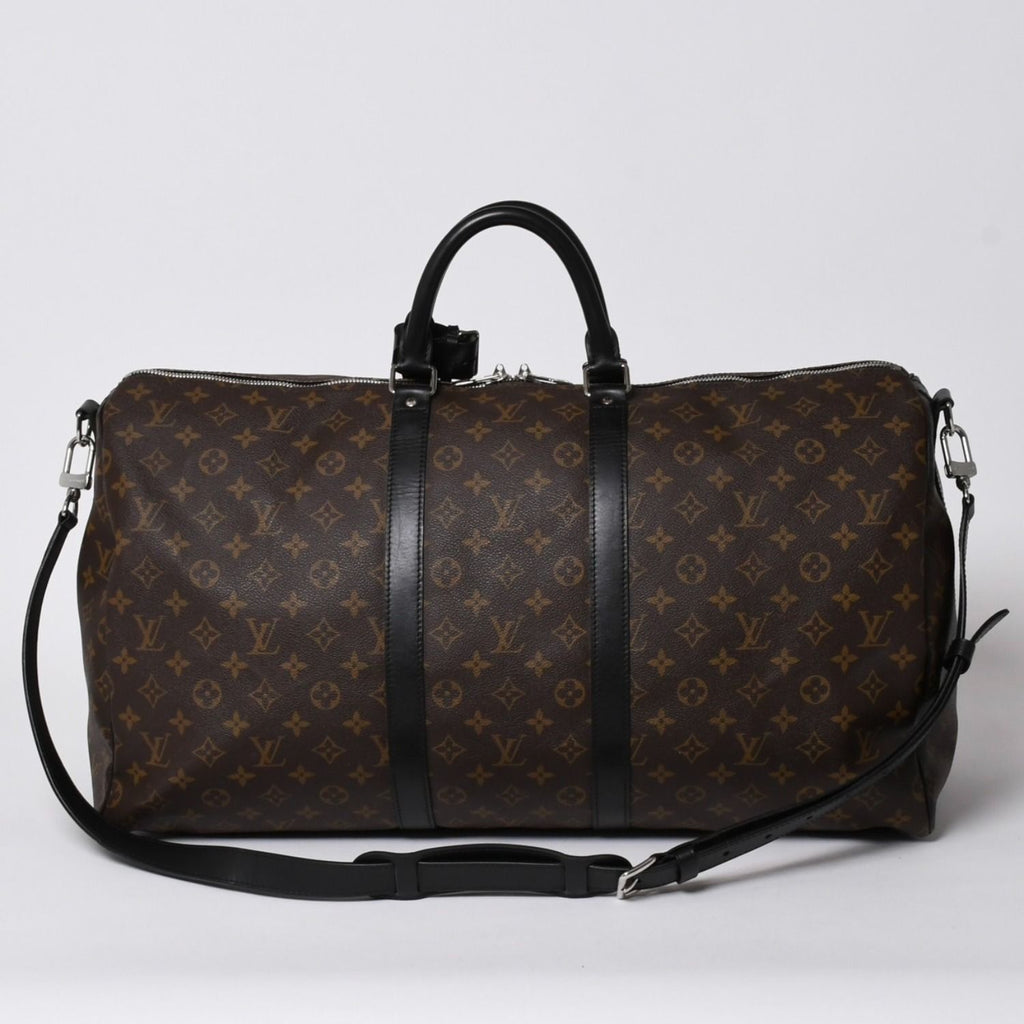 Louis Vuitton Monogram Macassar Keepall Bandouliere 55 Boston Bag Brown Black
