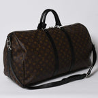 Louis Vuitton Monogram Macassar Keepall Bandouliere 55 Boston Bag Brown Black — view 3