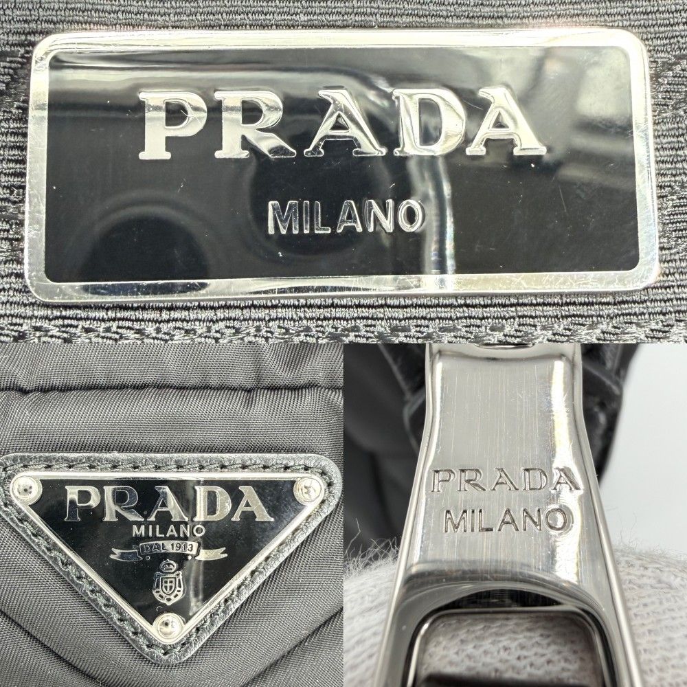 Prada 2-Way Small Padded Shoulder Bag Crossbody Nylon Black Silver Vintage — view 5