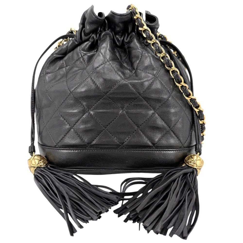 Chanel Shoulder Bag Quilted Drawstring Chain Crossbody Pochette CC Logo Fringe