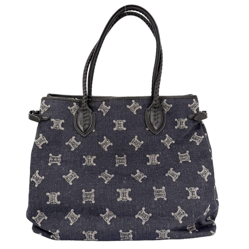 Celine Tote Macadam Handbag Denim Leather Navy Silver Vintage