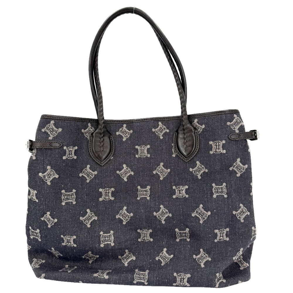 Celine Tote Macadam Handbag Denim Leather Navy Silver Vintage — view 2