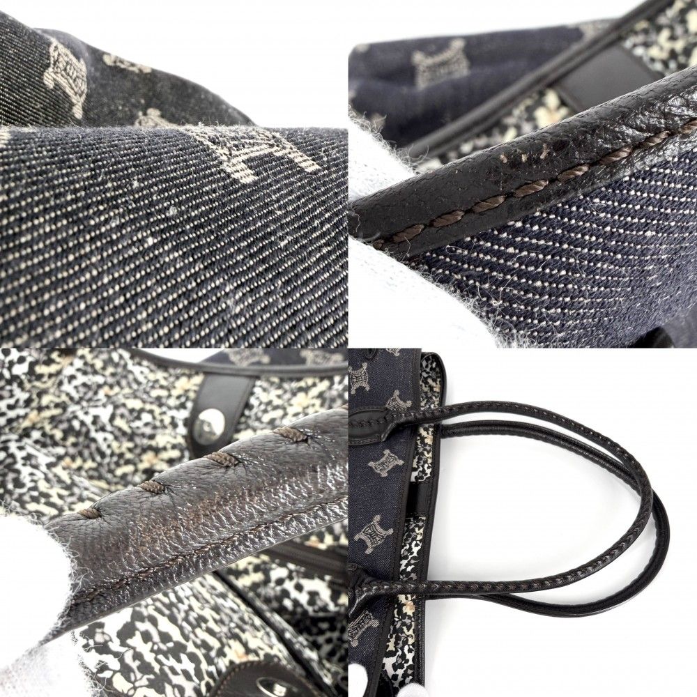 Celine Tote Macadam Handbag Denim Leather Navy Silver Vintage — view 6