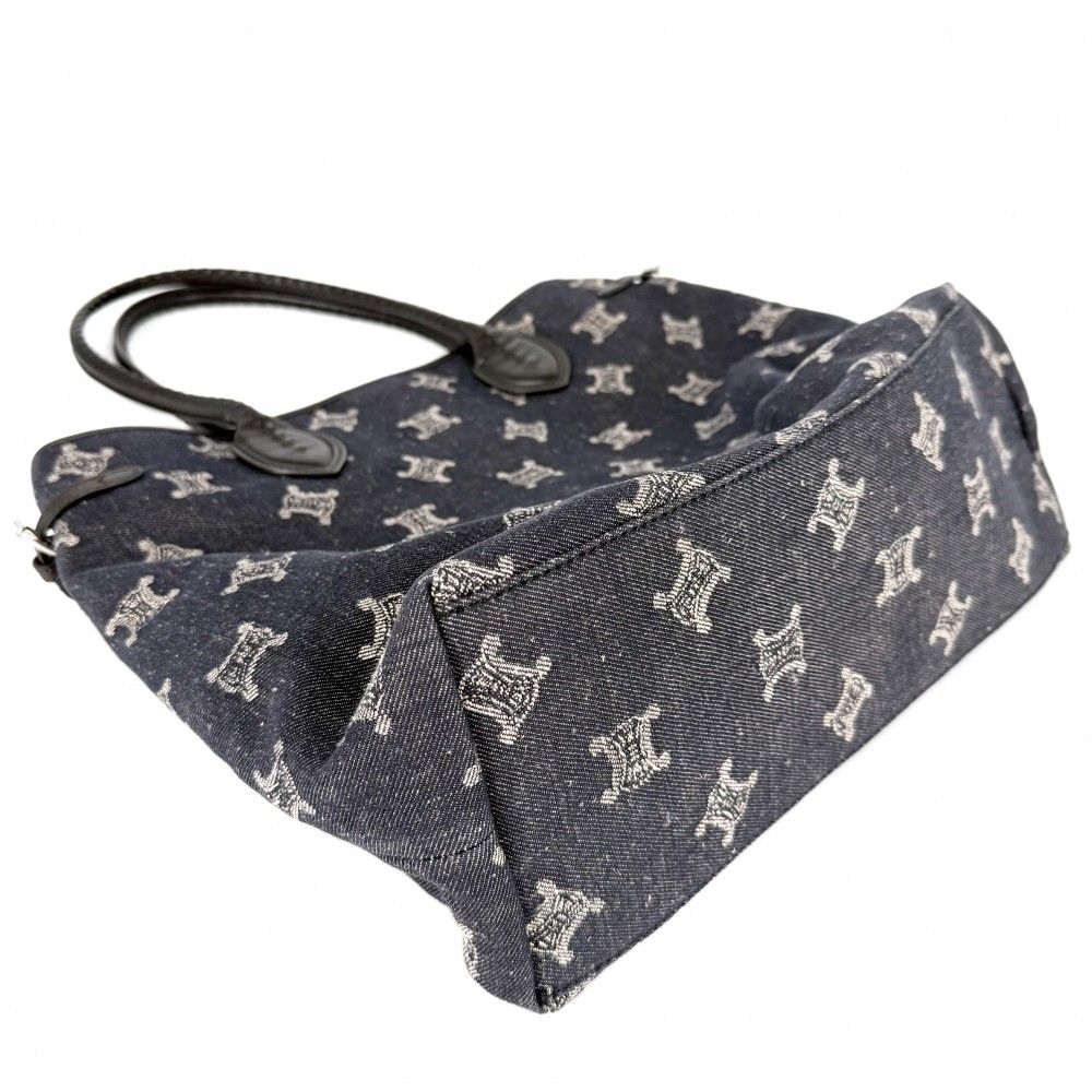 Celine Tote Macadam Handbag Denim Leather Navy Silver Vintage — view 3