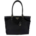 Prada Handbag Triangle Logo Tote Nylon Black Gold Vintage