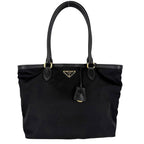 Prada Handbag Triangle Logo Tote Nylon Black Gold Vintage