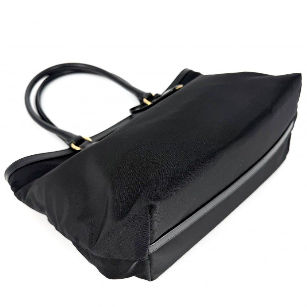 Prada Handbag Triangle Logo Tote Nylon Black Gold Vintage — view 3