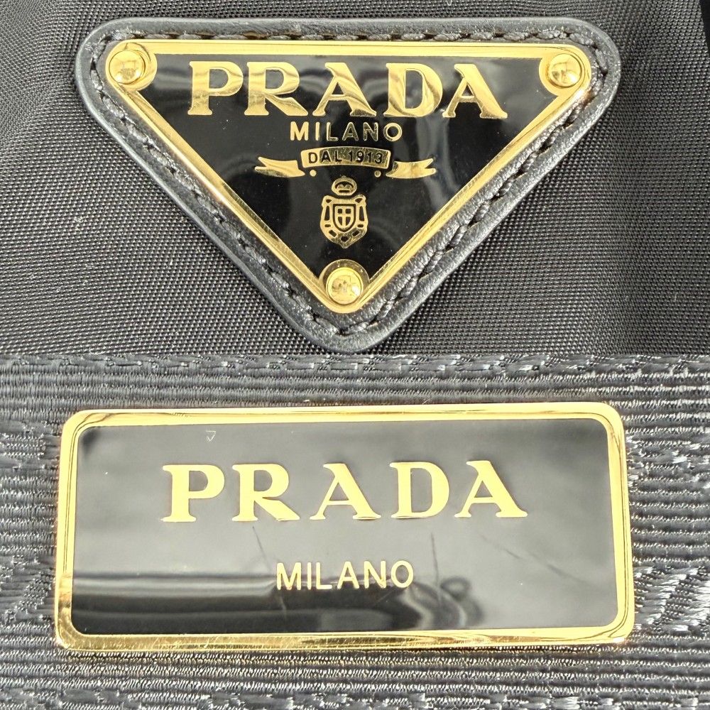 Prada Handbag Triangle Logo Tote Nylon Black Gold Vintage — view 5