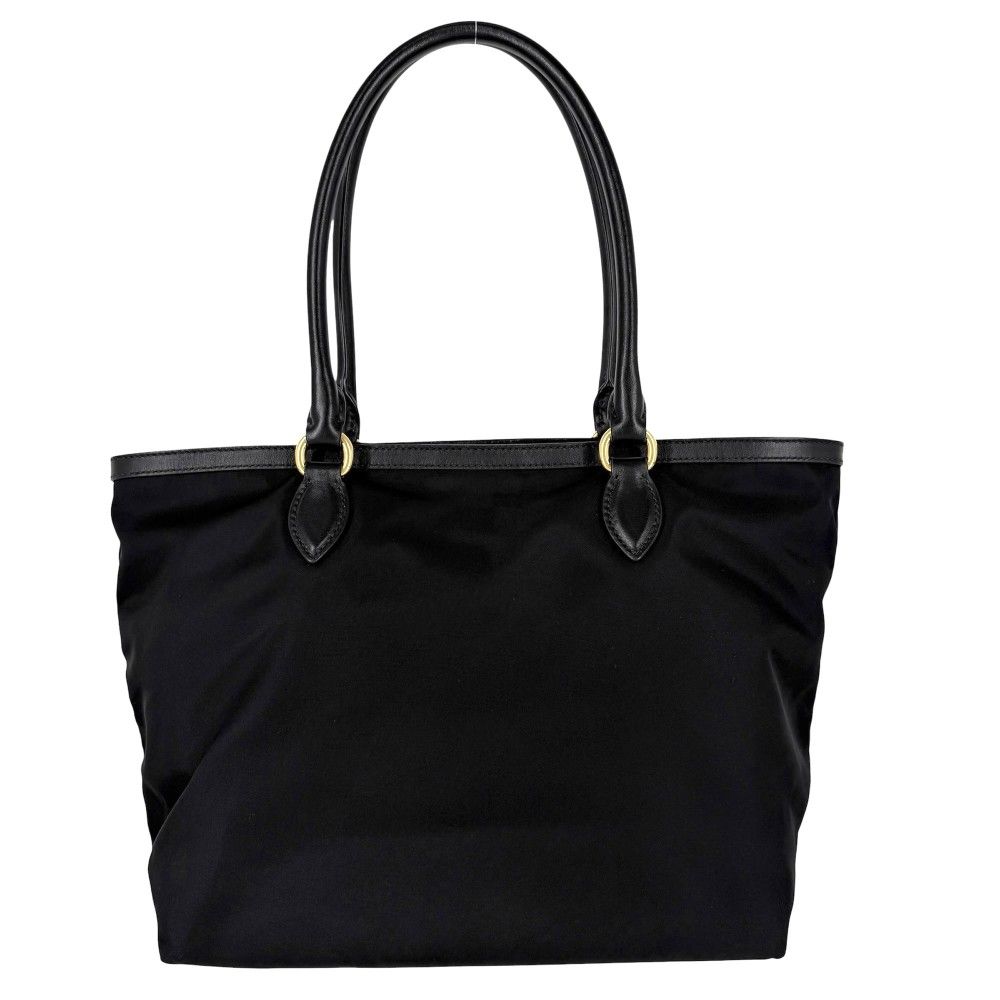 Prada Handbag Triangle Logo Tote Nylon Black Gold Vintage — view 2