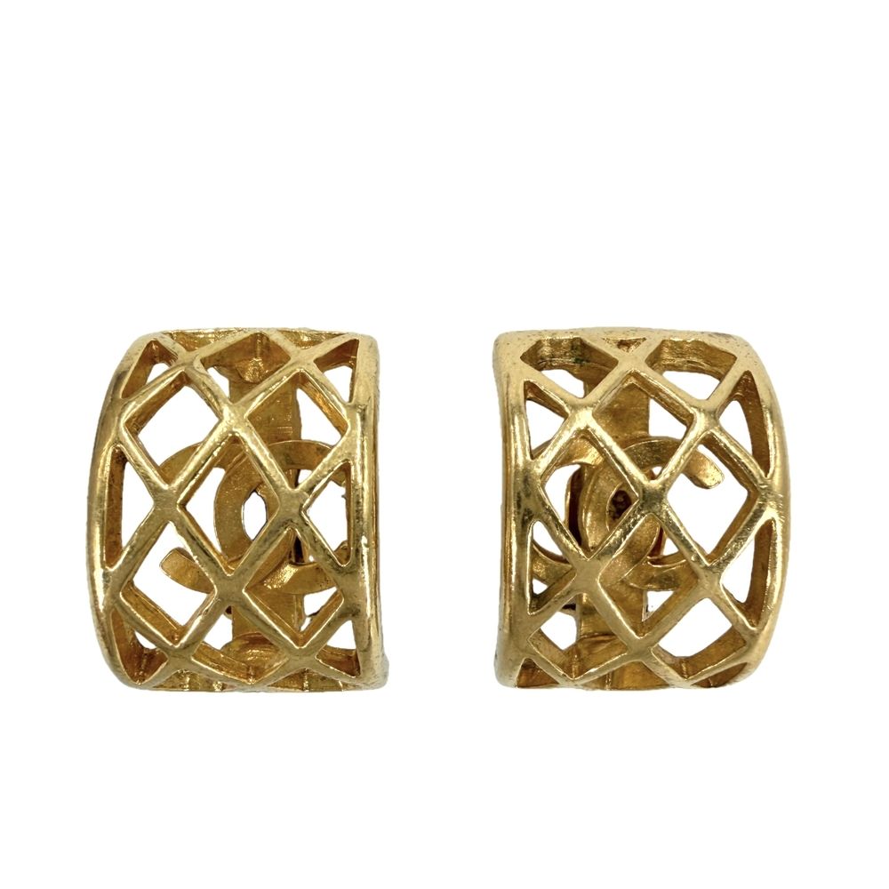 Chanel Earrings CC Logo Accessory Vintage Gold Plated