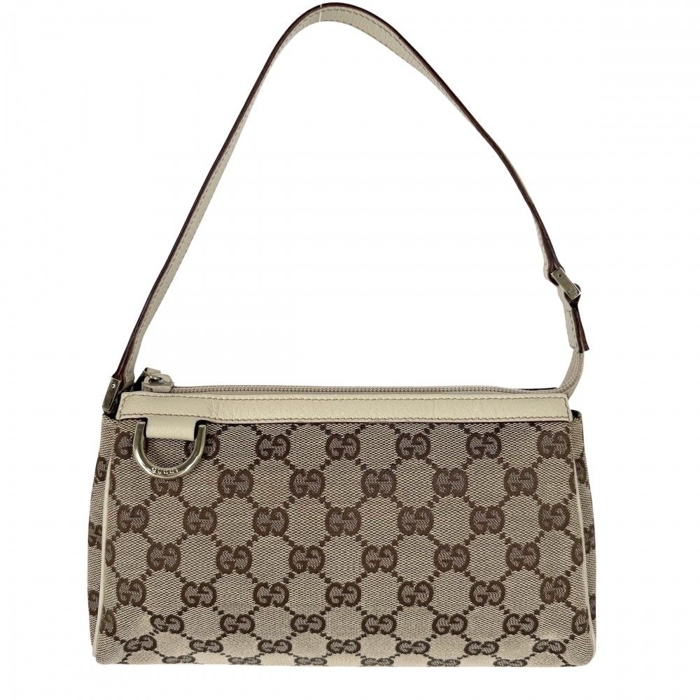 Gucci Handbag Abbey Accessory Sally Pouch GG Canvas Leather Beige Gold Vintage