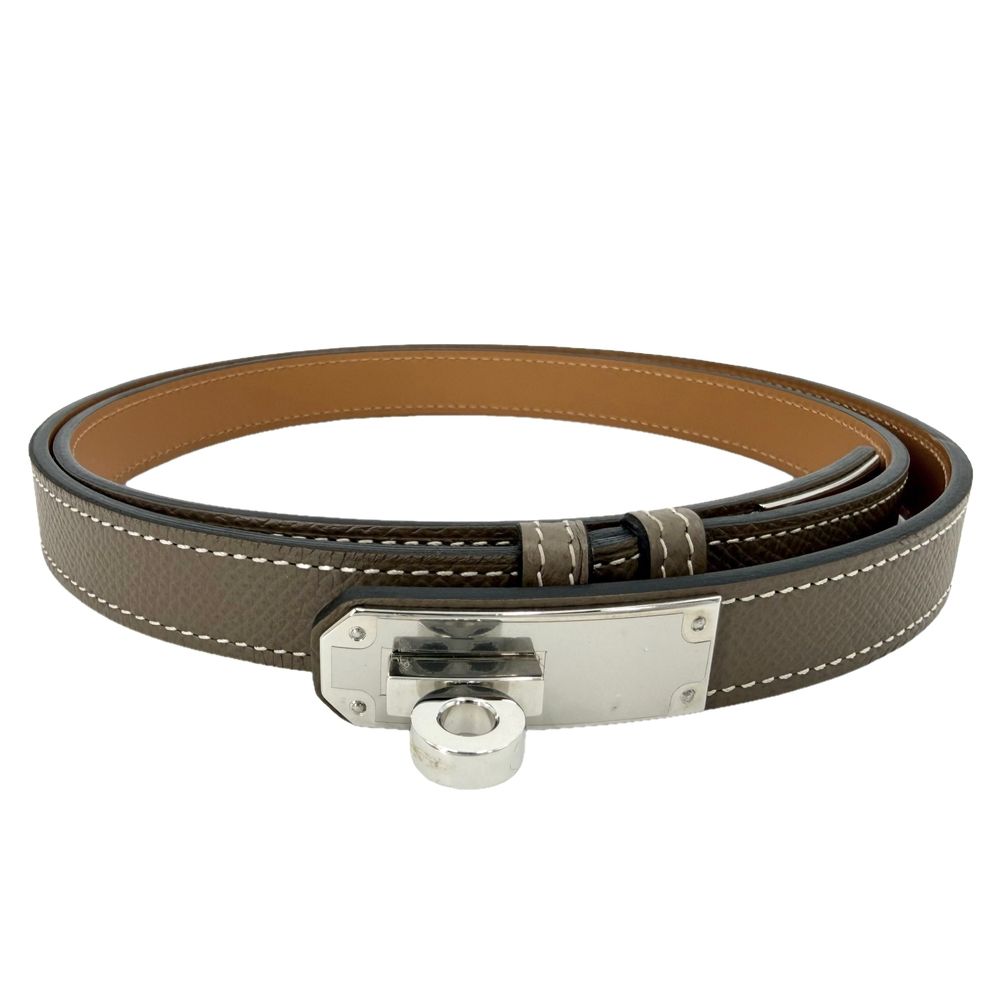 Hermes Belt Kelly 18 Leather Etoupe Silver Vintage