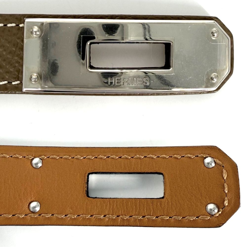 Hermes Belt Kelly 18 Leather Etoupe Silver Vintage — view 2