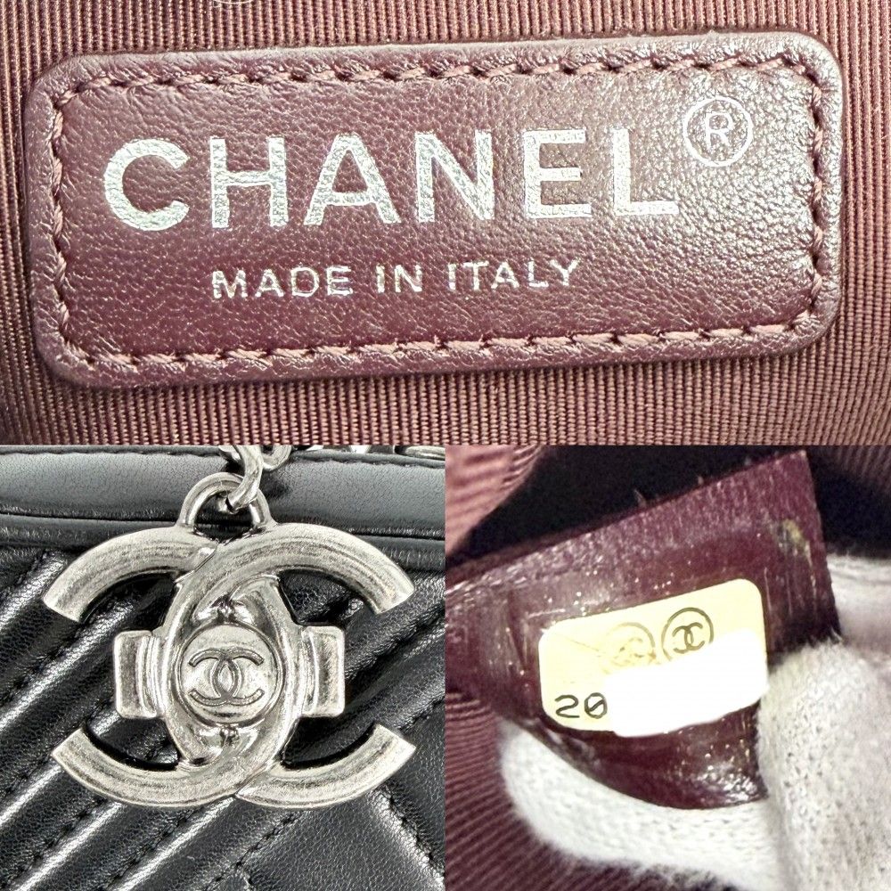 Chanel Shoulder Bag Boy Chain Crossbody CC Logo Leather Black Matte Silver — view 6
