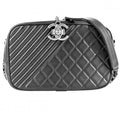 Chanel Shoulder Bag Boy Chain Crossbody CC Logo Leather Black Matte Silver