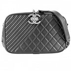 Chanel Shoulder Bag Boy Chain Crossbody CC Logo Leather Black Matte Silver