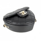 Chanel Shoulder Bag Quilted Heart CC Logo Small Lambskin Black Gold — view 3