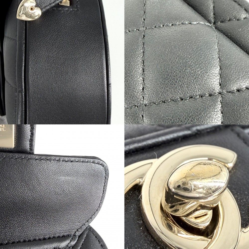 Chanel Shoulder Bag Quilted Heart CC Logo Small Lambskin Black Gold — view 6