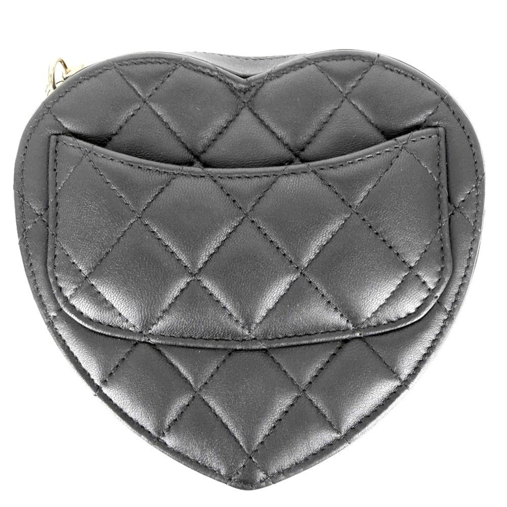 Chanel Shoulder Bag Quilted Heart CC Logo Small Lambskin Black Gold — view 2
