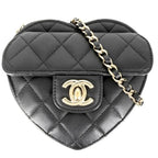 Chanel Shoulder Bag Quilted Heart CC Logo Small Lambskin Black Gold