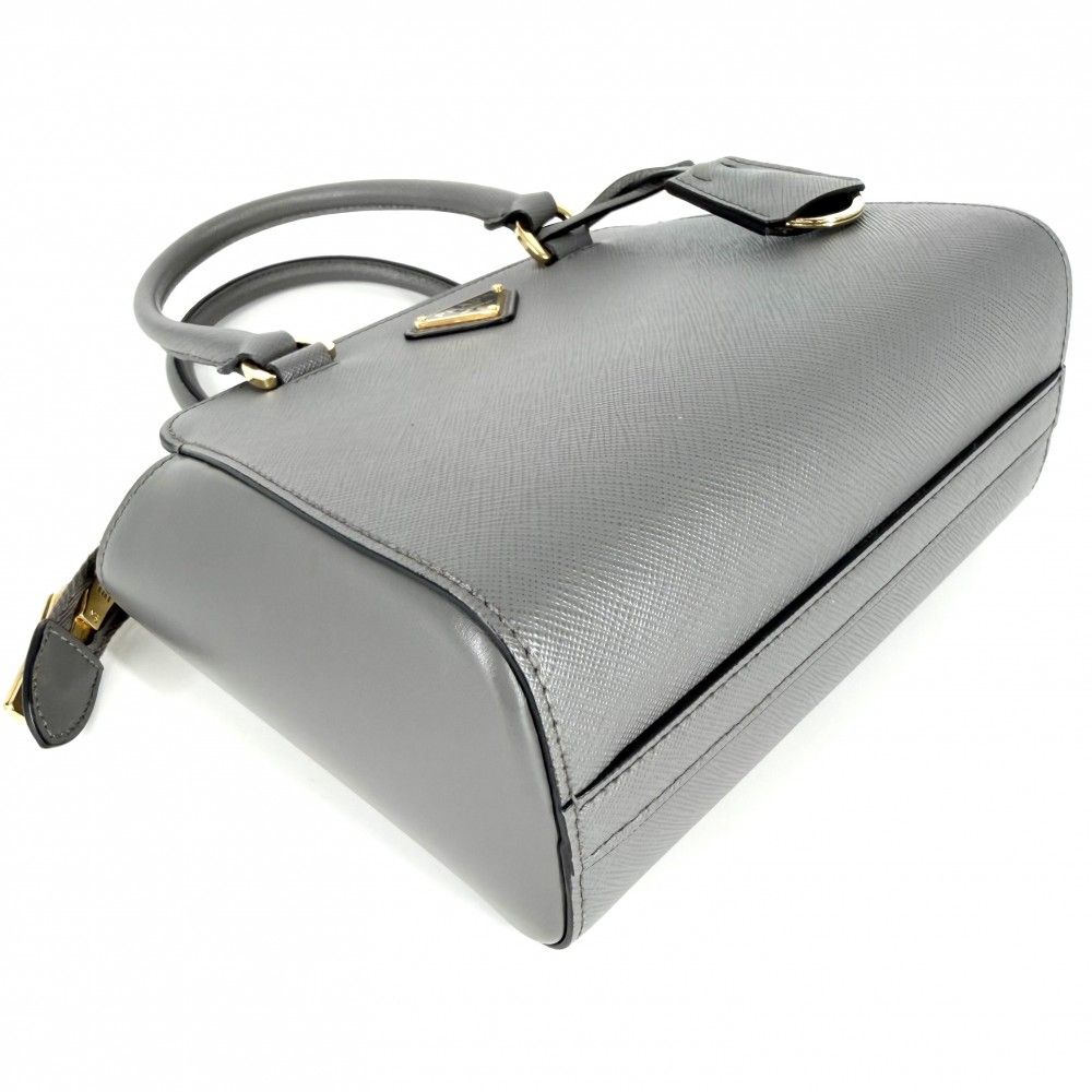 Prada 2-Way Triangle Logo Shoulder Bag Crossbody Leather Gray Gold Vintage — view 3