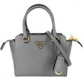 Prada 2-Way Triangle Logo Shoulder Bag Crossbody Leather Gray Gold Vintage
