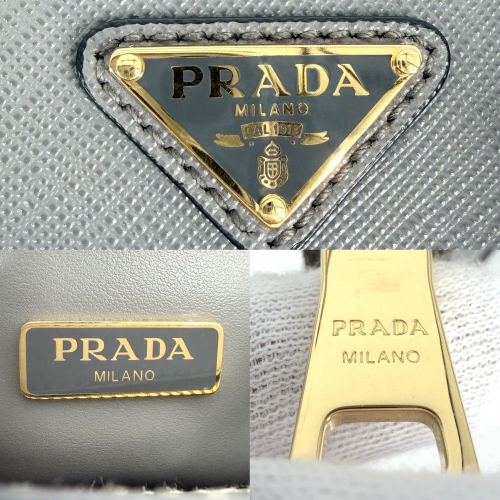 Prada 2-Way Triangle Logo Shoulder Bag Crossbody Leather Gray Gold Vintage — view 5