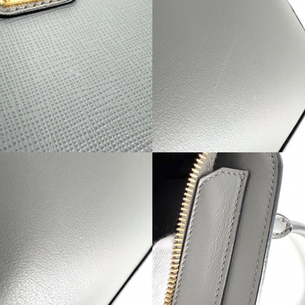 Prada 2-Way Triangle Logo Shoulder Bag Crossbody Leather Gray Gold Vintage — view 6