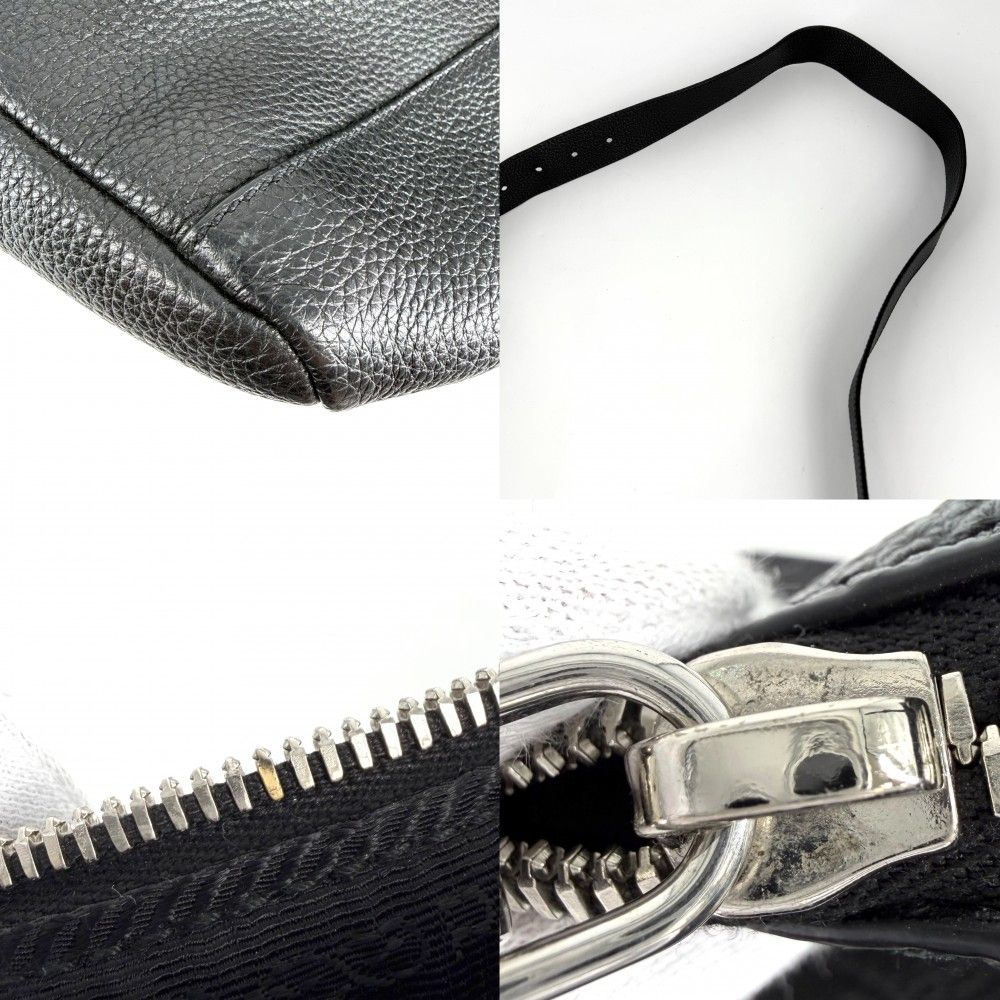 Prada Shoulder Bag Triangle Logo Leather Black Silver Vintage — view 6