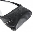 Prada Shoulder Bag Triangle Logo Leather Black Silver Vintage — view 3