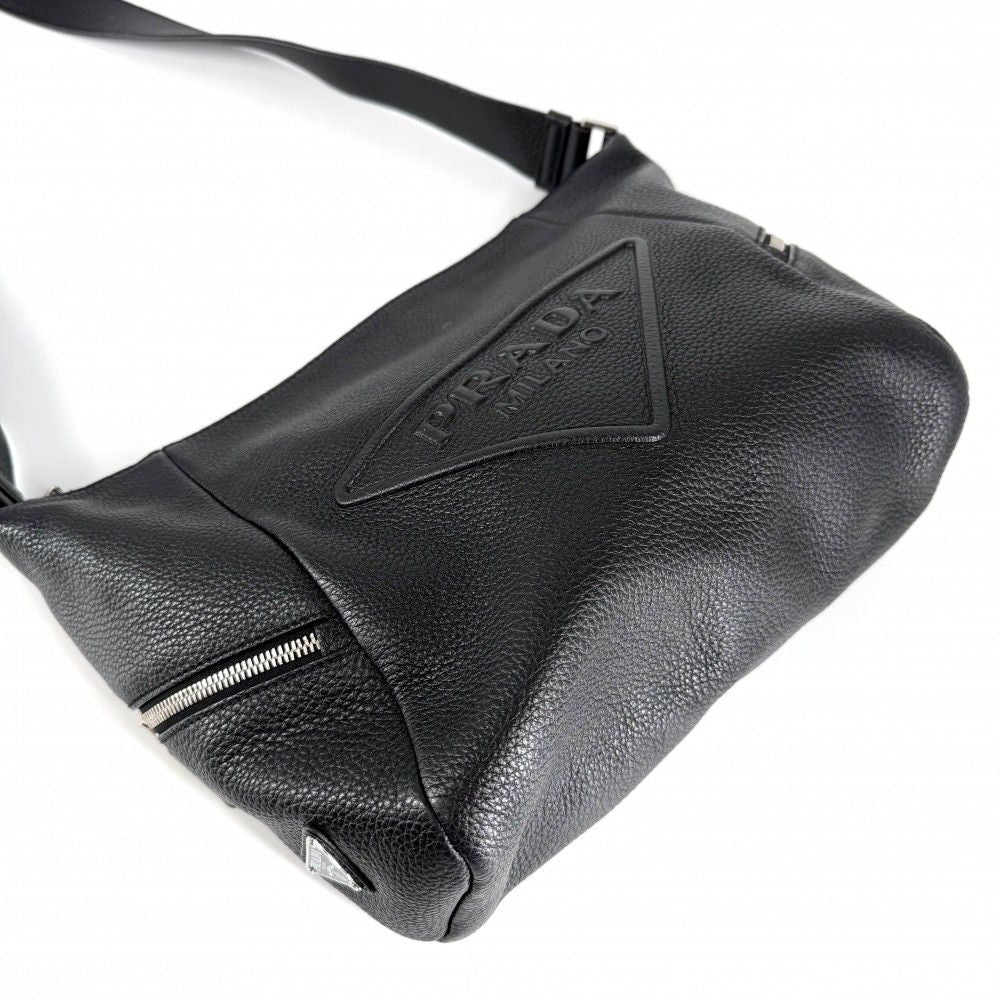 Prada Shoulder Bag Triangle Logo Leather Black Silver Vintage — view 3