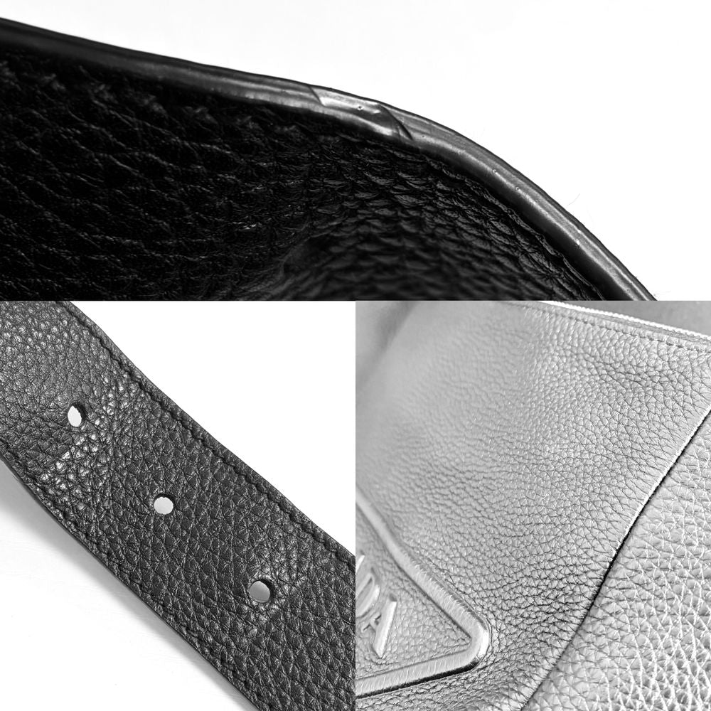 Prada Shoulder Bag Triangle Logo Leather Black Silver Vintage — view 7