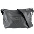 Prada Shoulder Bag Triangle Logo Leather Black Silver Vintage