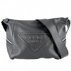 Prada Shoulder Bag Triangle Logo Leather Black Silver Vintage