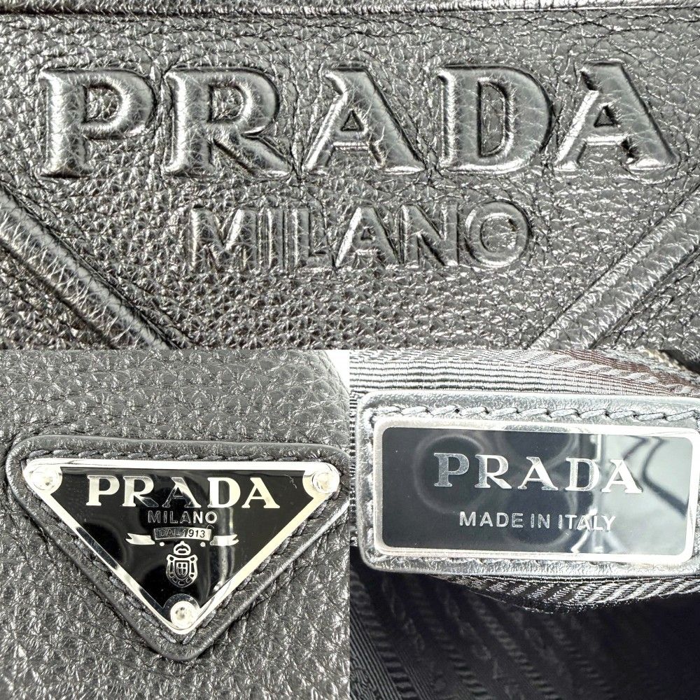 Prada Shoulder Bag Triangle Logo Leather Black Silver Vintage — view 5