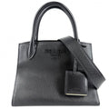 Prada 2-Way Triangle Logo Monochrome Shoulder Bag Crossbody Leather Black Gold