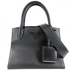Prada 2-Way Triangle Logo Monochrome Shoulder Bag Crossbody Leather Black Gold