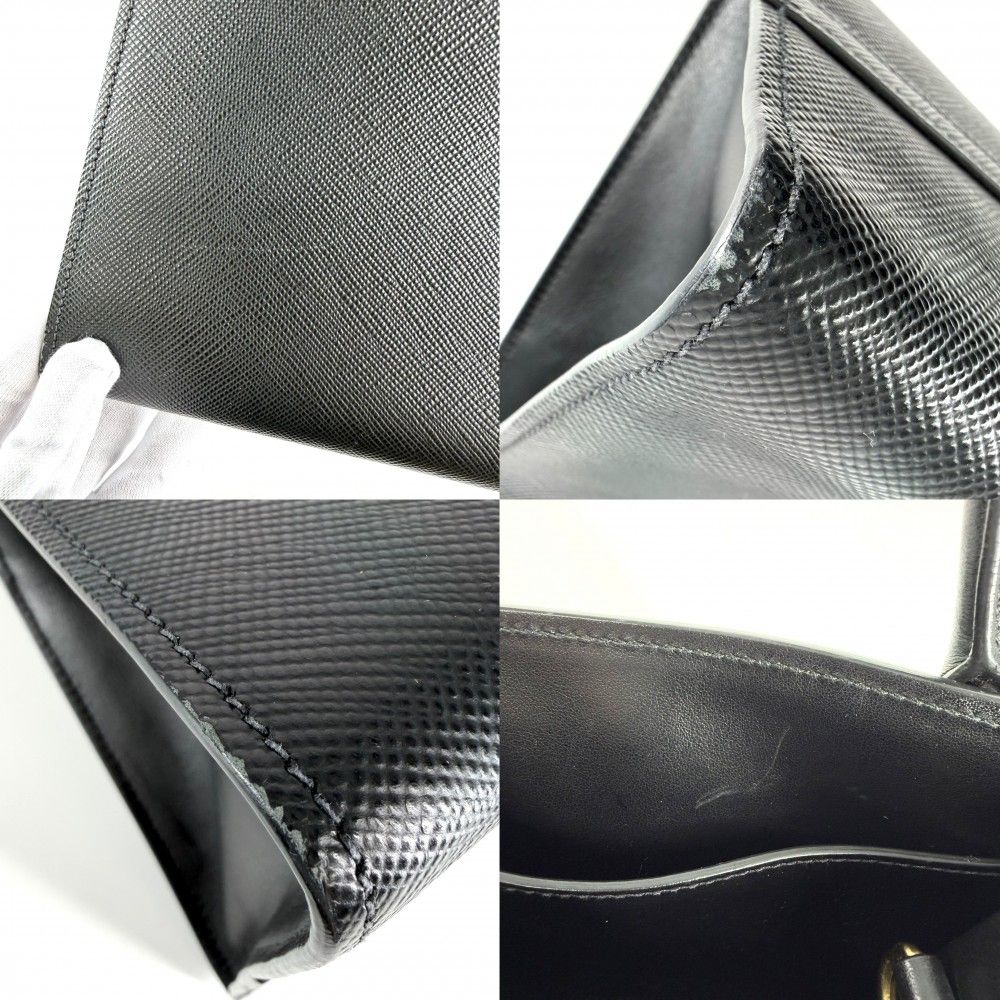 Prada 2-Way Triangle Logo Monochrome Shoulder Bag Crossbody Leather Black Gold — view 6